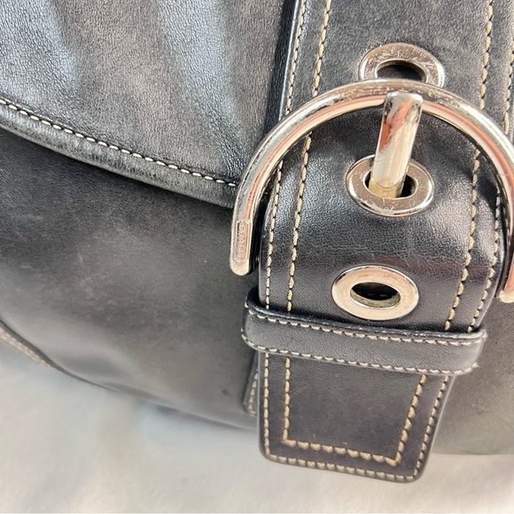 Vintage BRIGHTON Black Brown Belt Stacked Leather Engraved Buckle Adjustable Lg - Picture 2 of 9